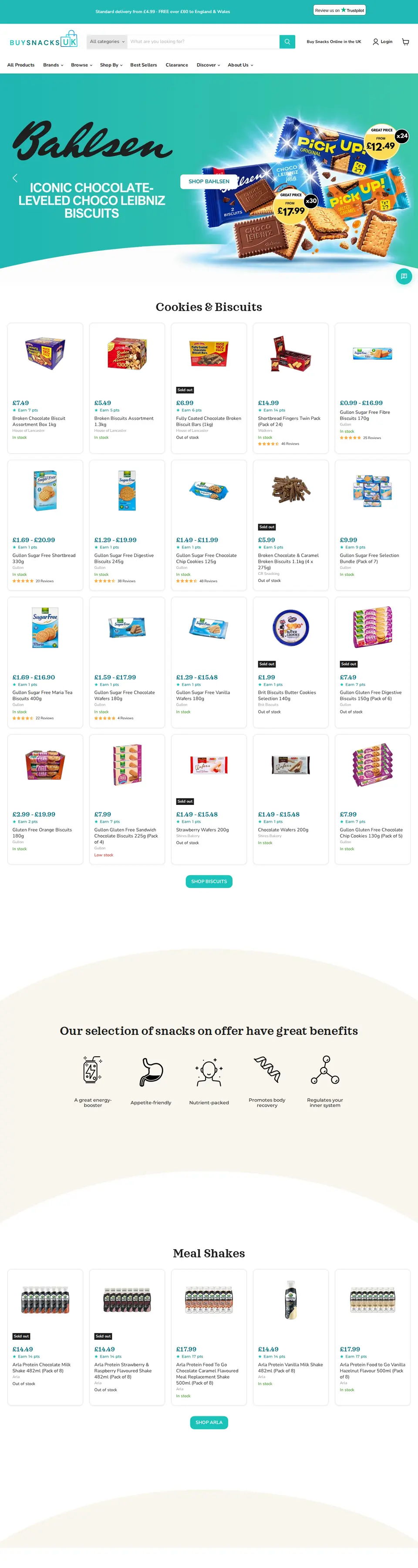 Homepage of the BuySnacksUK Shopify store