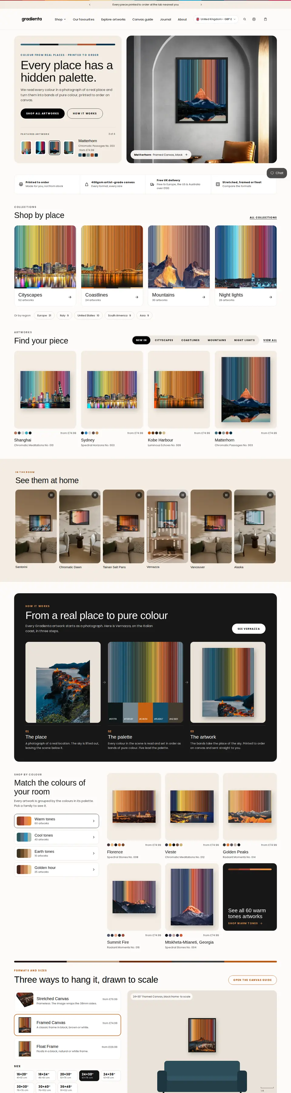 Homepage of the Gradienta Shopify store in a desktop browser